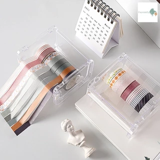 *สินค้าพร้อมส่ง* กล่องเก็บ Masking Tape กล่องใส่เทปตกแต่ง แท่นตัดเทปวาชิ แกนตัดพลาสติกสีขาว วางซ้อนกันได้ ดีไซน์น่ารัก