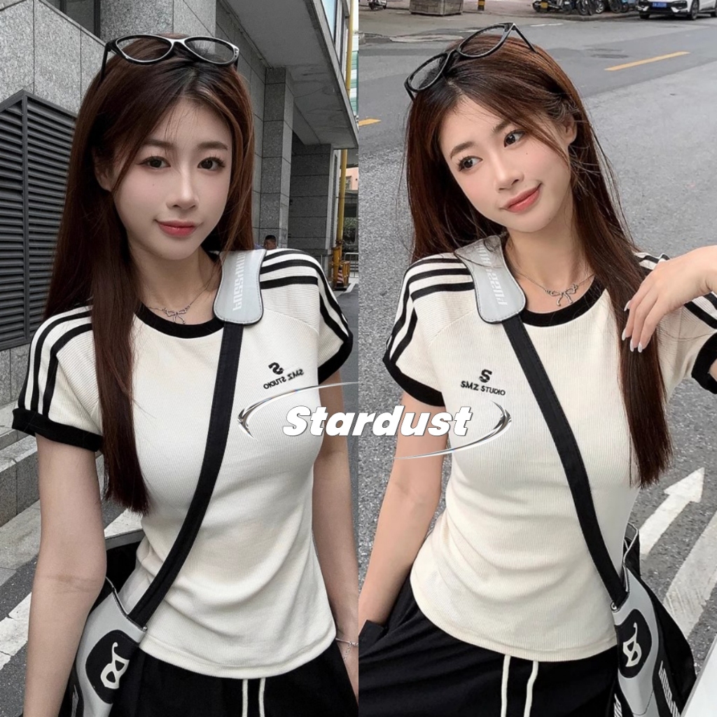 เสื้อครอปลายทาง เสื้อยืดผ้าฝ้าย แขนสั้น สไตล์เกาหลี ผ้านุ่ม มี 4 สีให้เลือก