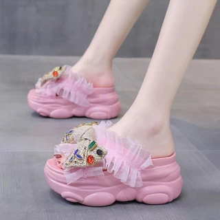รองเท้าส้นสูงสุภาพสตรี สุภาพสตรีแฟชั่นสบายนุ่มสบาย ๆ รองเท้าแตะส้นหนา 7.5cm 34-39