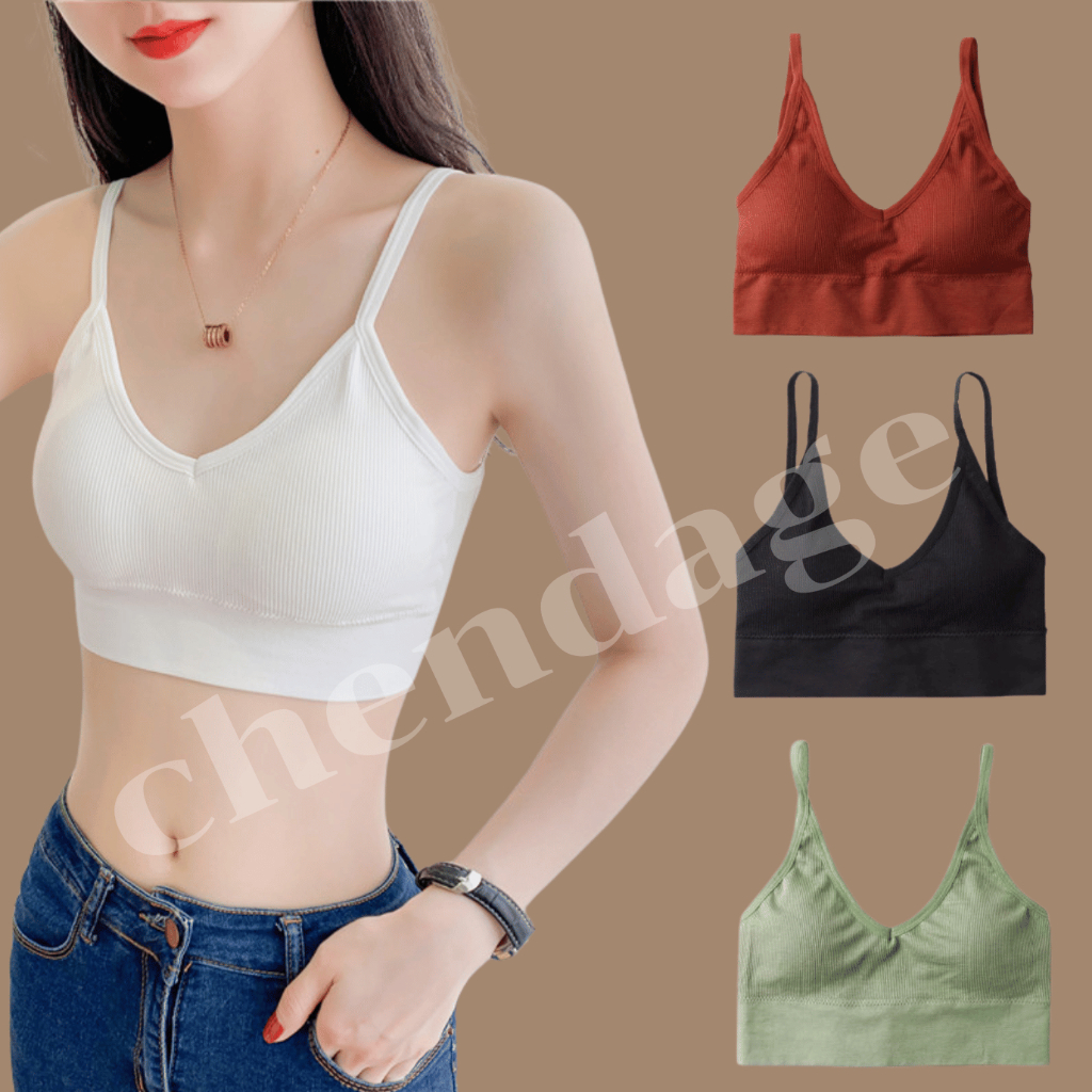 เสื้อในผู้หญิง รุ่น B-012 สปอร์ตบราสายเดียวแบบครึ่งตัว ไร้โครง คอวี เว้าหลัง ฟองน้ำคู่ ผ้ายืด พร้อมส่ง