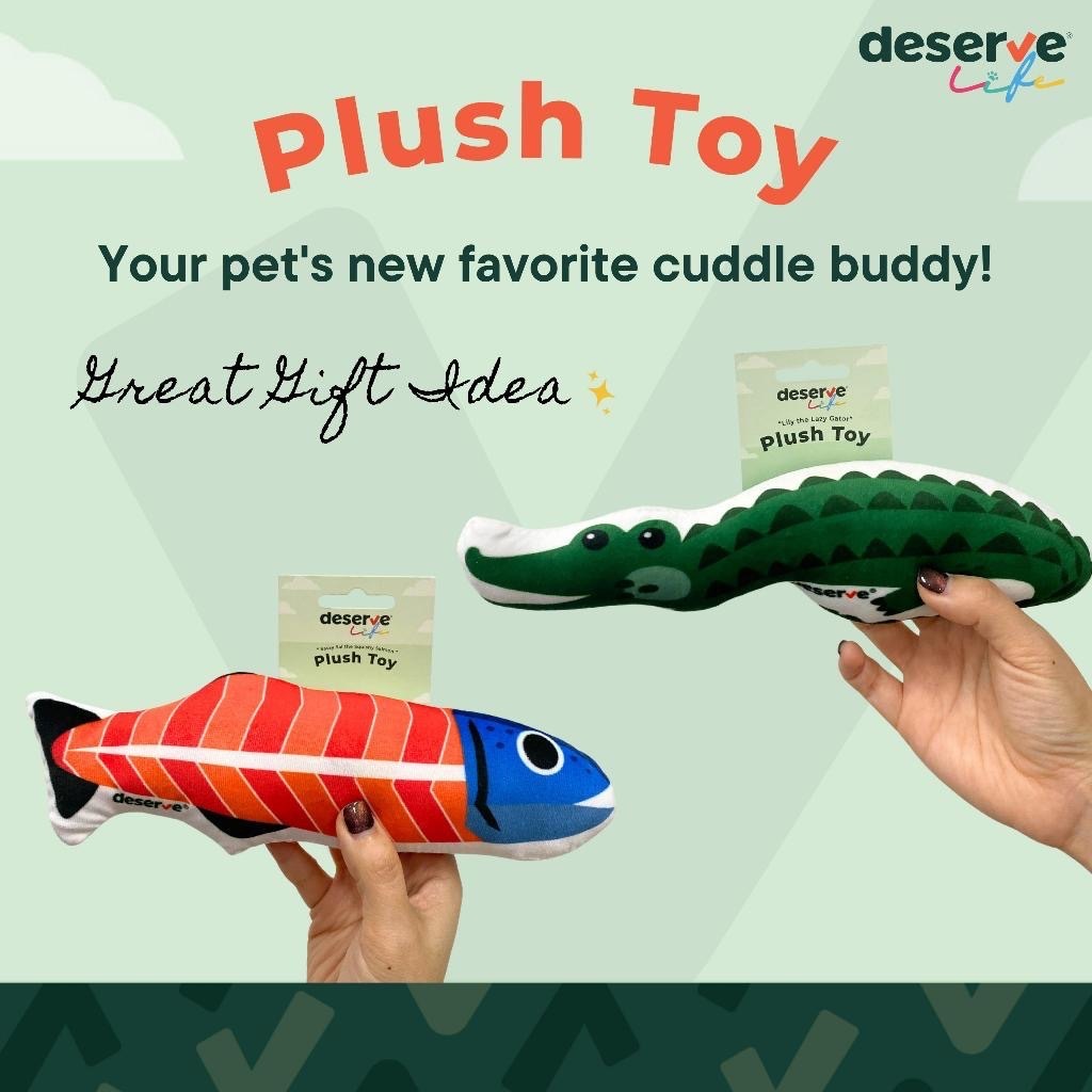 Deserve ของเล่นสุนัข ฝึกทักษะ กอดอุ่น นุ่มสบาย รุ่น Sassy Salmon กับ Lazy Gator ขนาด 9.7นิ้ว