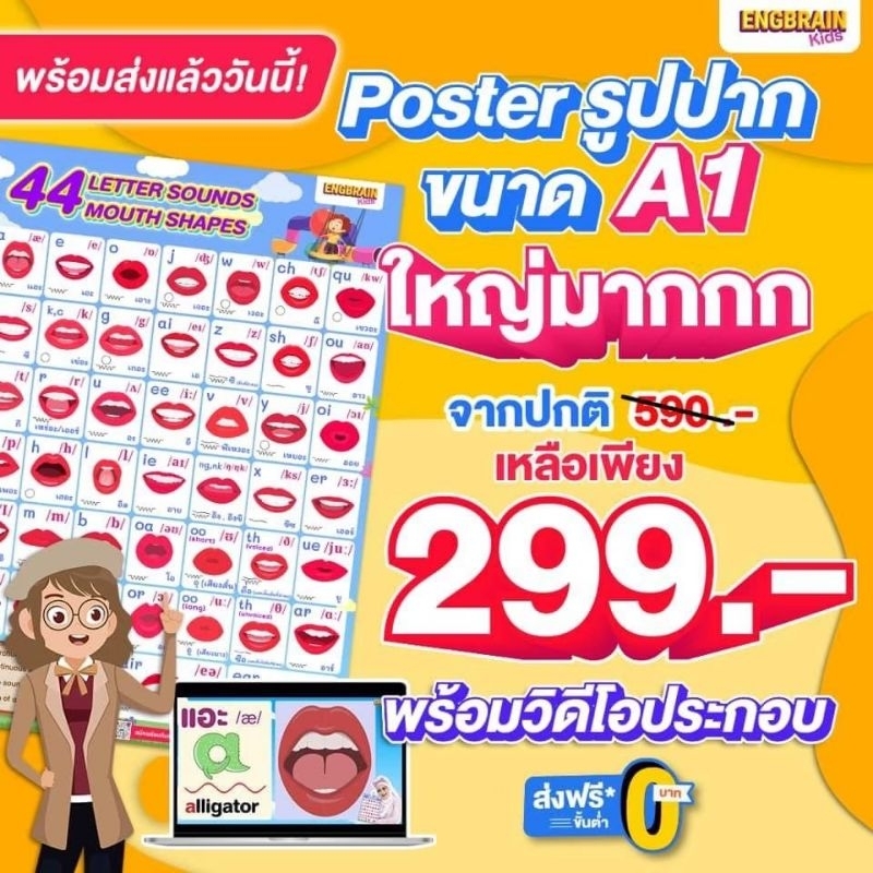 โปสเตอร์รูปปาก 44 Letter sounds mouth shapes ขนาด  A1