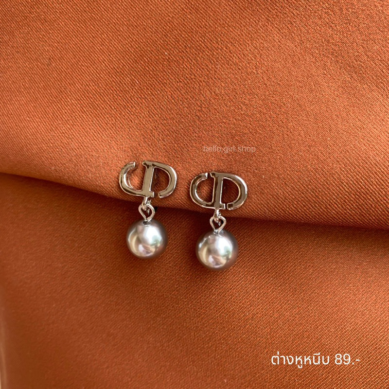 ( ต่างหูหนีบ ขดลวด ) ต่างหูสีเงิน มุกเทา - รูปที่ 2