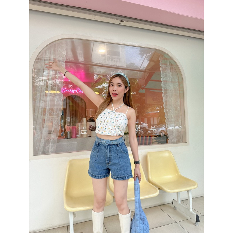 กางเกงยีนส์ขาสั้นจีบหน้า ป้ายSARAN