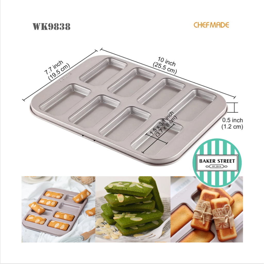 พิมพ์ CHEFMADE รหัส WK9838 พิมพ์ Financier 8 หลุม เคลือบเทฟลอนสีทอง