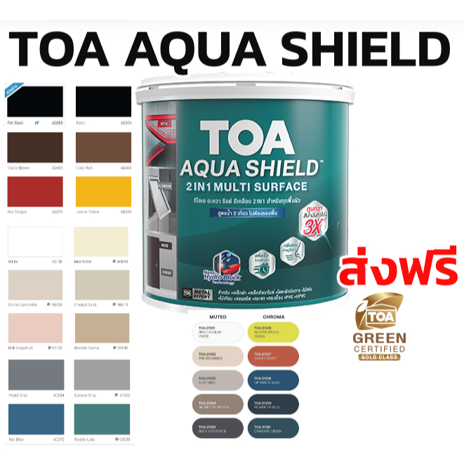 TOA AQUA SHIELD อะควาชิลด์ สีเคลือบรวมรองพื้น สูตรน้ำ สำหรับหลากหลายพื้นผิว