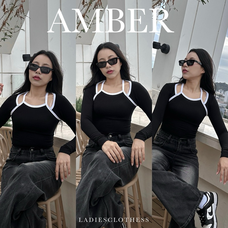 LADIESCLOTHESS #LC345 AMBER TWO-TONE เสื้อแขนยาว เสื้อทูโทน