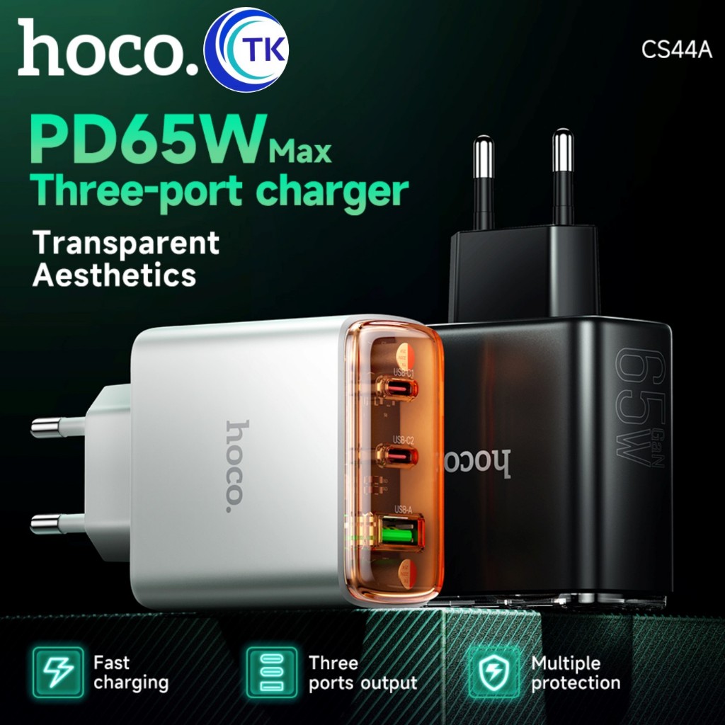 ใหม่!! HOCO CS44A หัวชาร์จ 3in1 Fast Charger PD65W 2ช่อง Type-c 1ช่องUSB Adapter พร้อมส่ง (ของแท้100%)