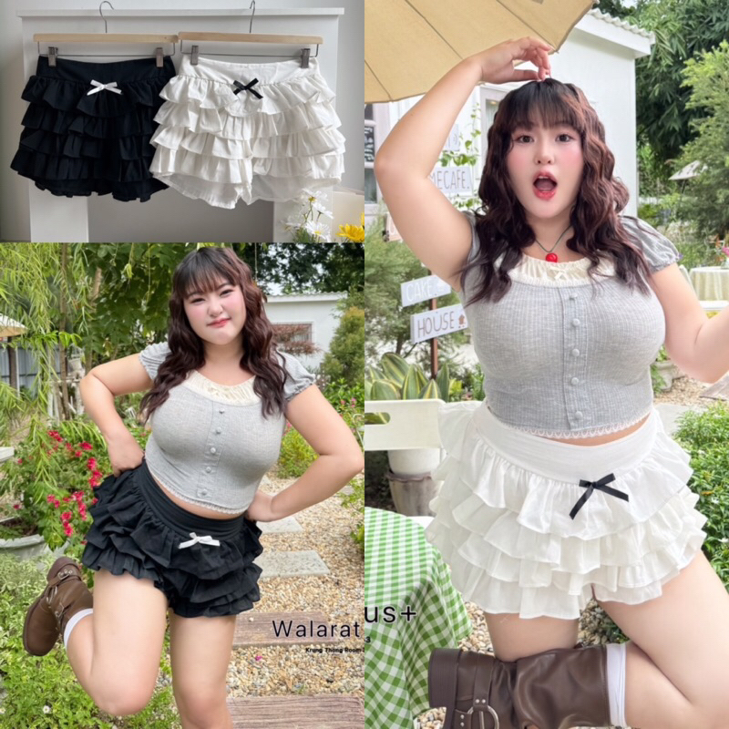 Jayla Skirt (รุ่นลินิน) กระโปรงกางเกงชั้นๆสุดฮิตผ้าลินินมินิมอลติดโบว์มีซับใน สาวอวบไซส์ใหญ่ (มีไซส์เอว30-42)