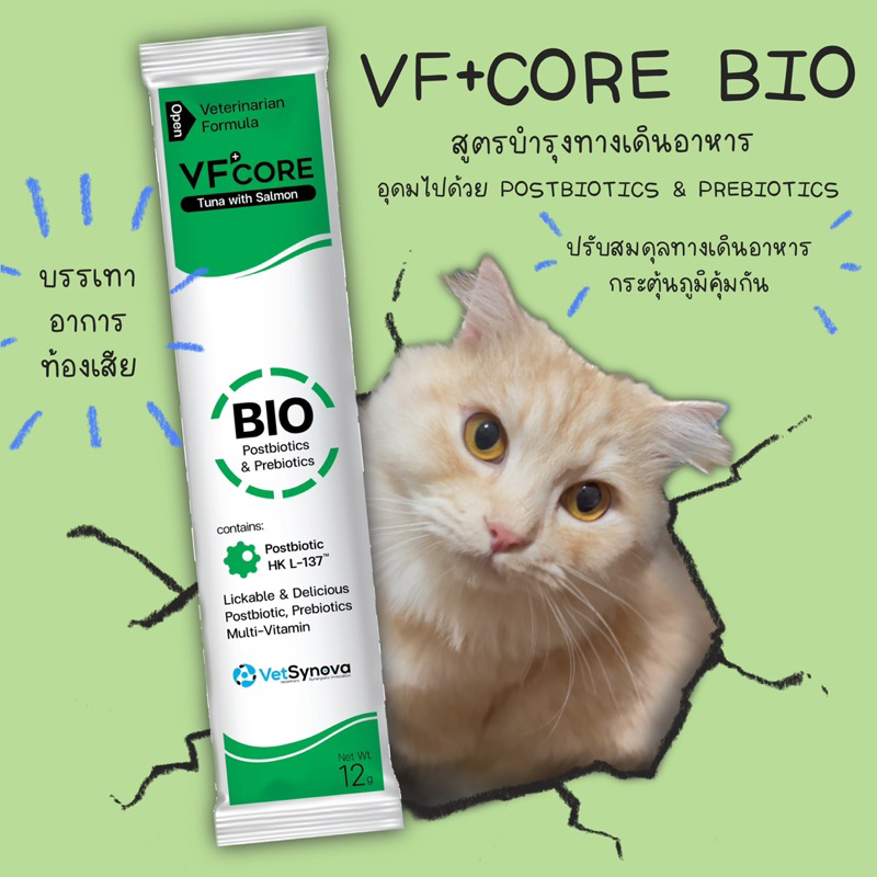 VFcore BIO สีเขียวเข้ม ขนมแมวเลีย ปรับสมดุลทางเดินอาหาร