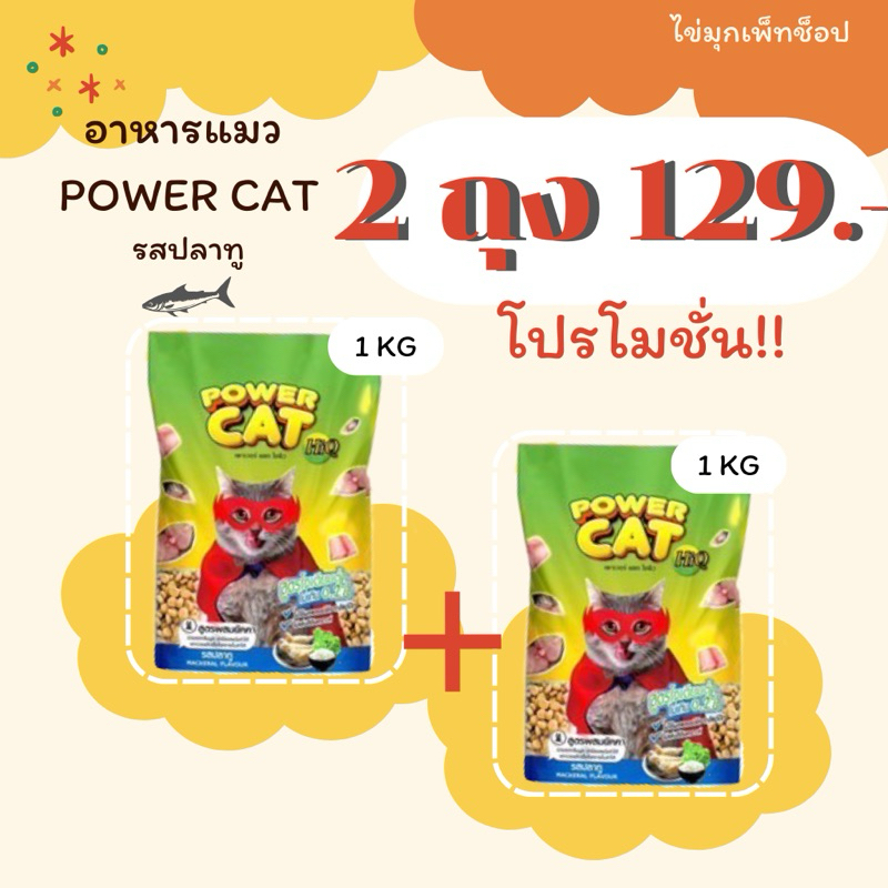 อาหารแมว POWER CAT 1 kg จำนวน 2 ถุง รสปลาทู ช่วยพัฒนาสมอง อึไม่เหม็น