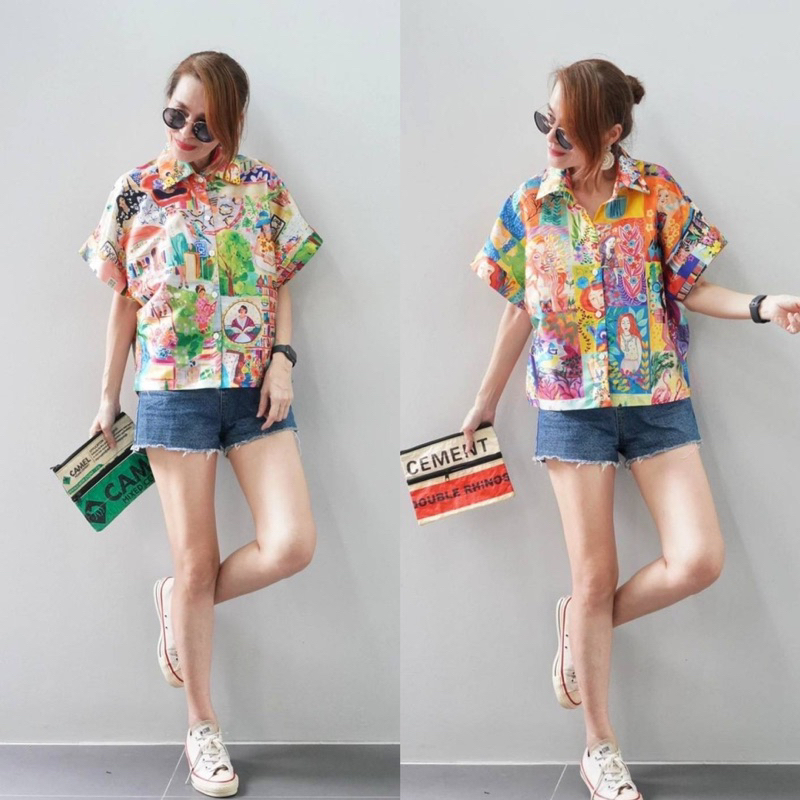 เสื้อเชิ้ตผ้าไหมอินเดียนำเข้า คอปก แขนในตัว ป้าย Perfect Style