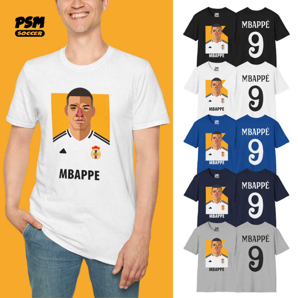 PSM เสื้อยืดลายนักฟุตบอล Kylian Mbappé ราชันย์ชุดขาว