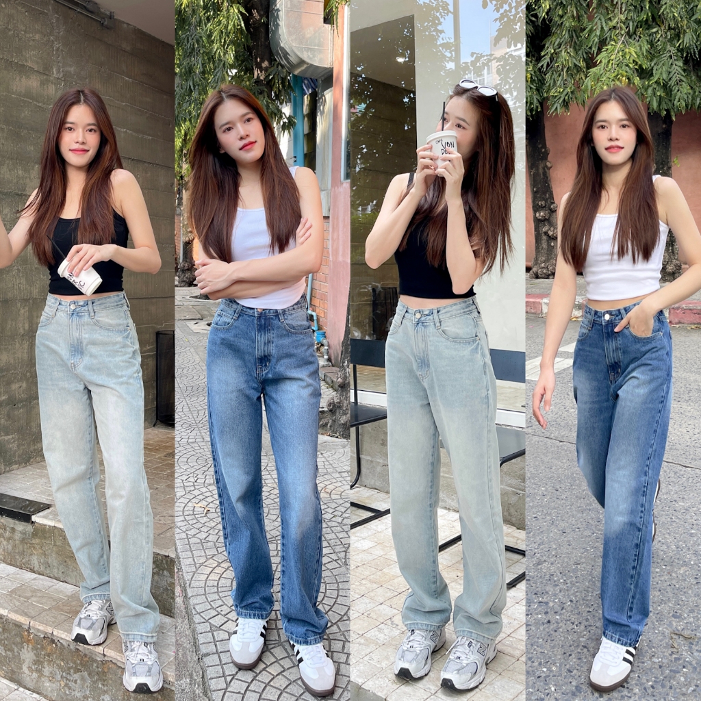 BLUEDA – Kimmy Jeans กางเกงยีนส์เอวสูง กระบอกกลาง ทรงสวยเป๊ะ พรางหุ่น สีเฟดสวยมาก