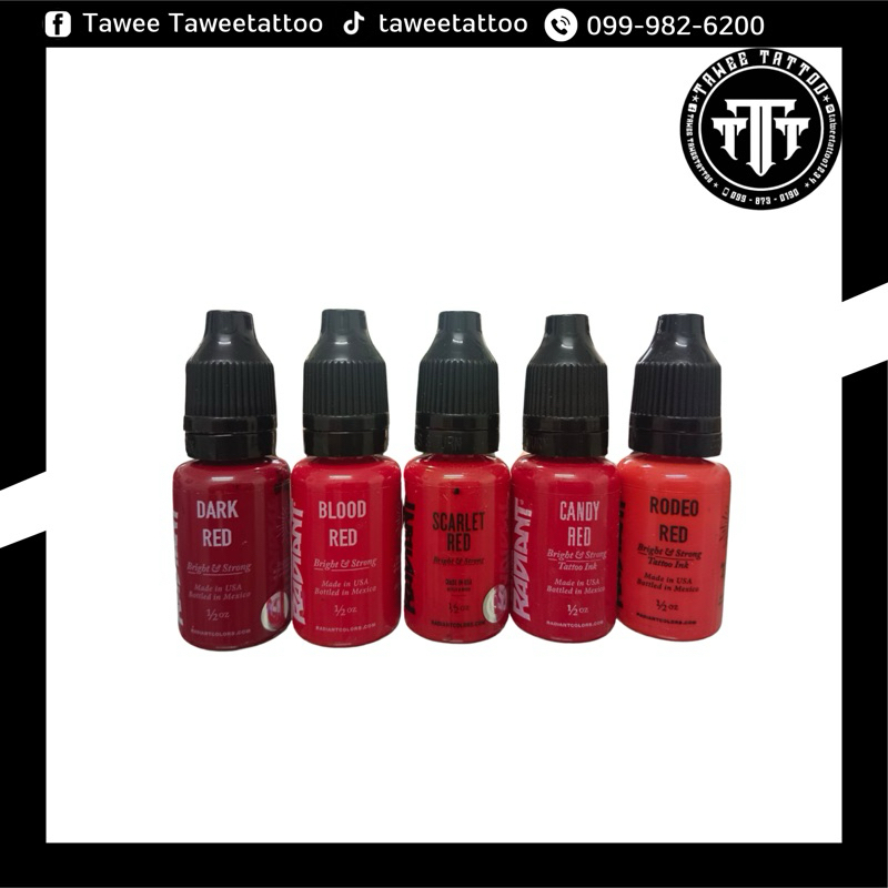 สี RADIANT สีเรเดียนท์ ขนาดครึ่งออนซ์ เฉดสีแดง สำหรับงานสักลาย Tattoo