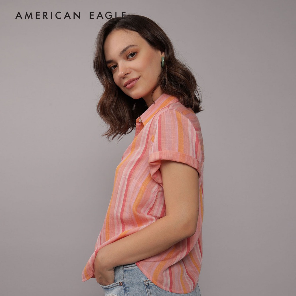 American Eagle Oxford Short-Sleeve Button-Up Shirt เสื้อเชิ้ต ผู้ชาย อ๊อกฟอร์ด แขนสั้น (NMSH 015-2105-020)