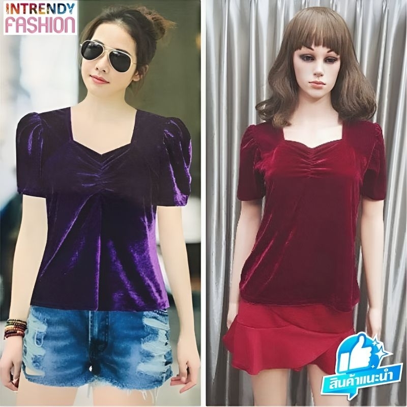 (พร้อมส่ง)เสื้อยืดกํามะหยี่สาวอวบ  เสื้อไซส์ใหญ่ XL, 2XL , 3XL