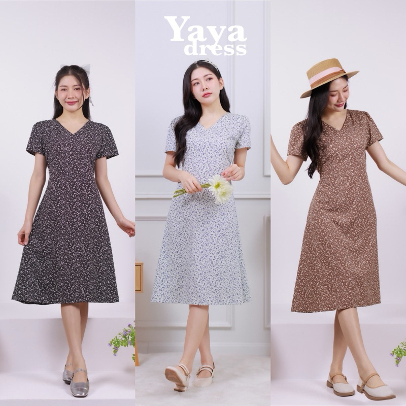 Yaya เดรสยาวคอวี ลายสุดน่ารัก