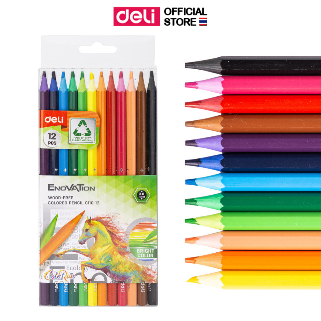 ดินสอสีไม้ Deli สีไม้ 12 สี สีไม้แท่งยาว ระบายลื่น สีสวย เนื้อเรียบเนียน ใช้กับสมุดวาดภาพ อุปกรณ์ศิลปะ เครื่องเขียน