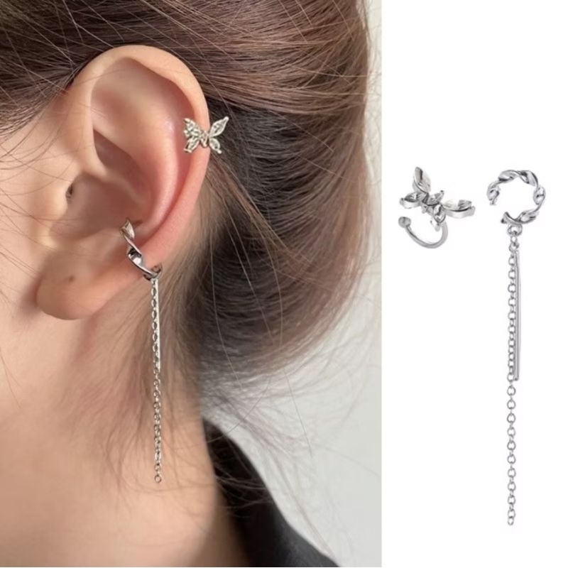 ( มี 2 สี ) ต่างหูหนีบ ผีเสื้อคริสตัล ห้อยโซ่ • Crystal Butterfly Ear Cuff