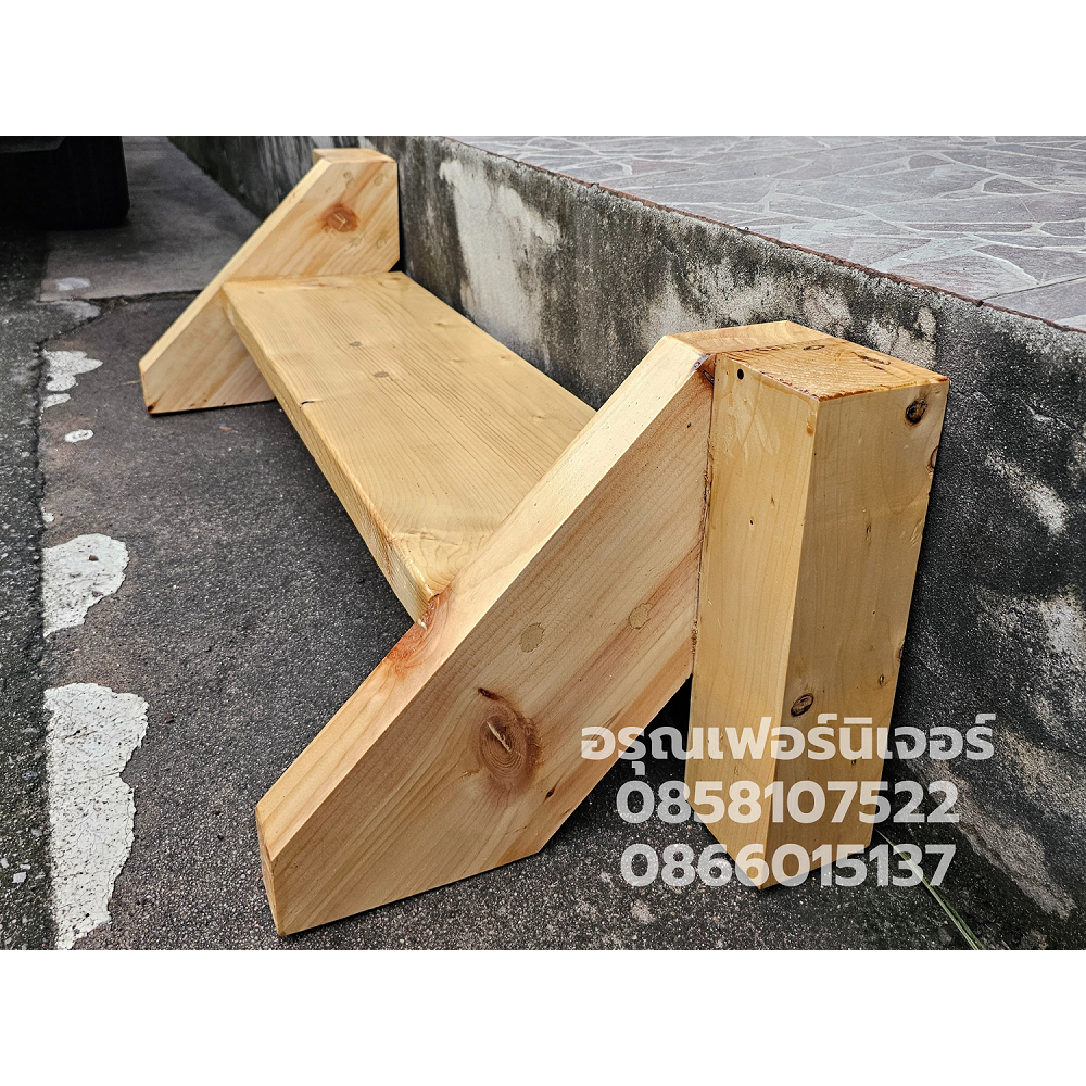 บันได 1ขั้นไม้สนนอก ไม้หนา 5cm. แข็งแรงมาก เคลือบเงา wood stain ทนน้ำทนแดด
