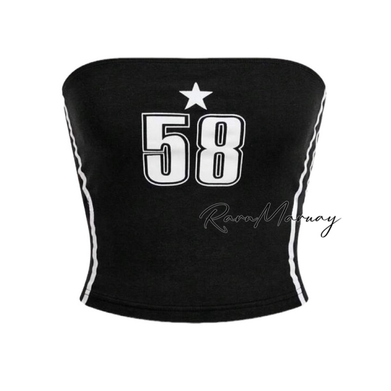 (พร้อมส่ง) เกาะอก พิมพ์ลายดาว แถบขาวด้านข้าง R0323