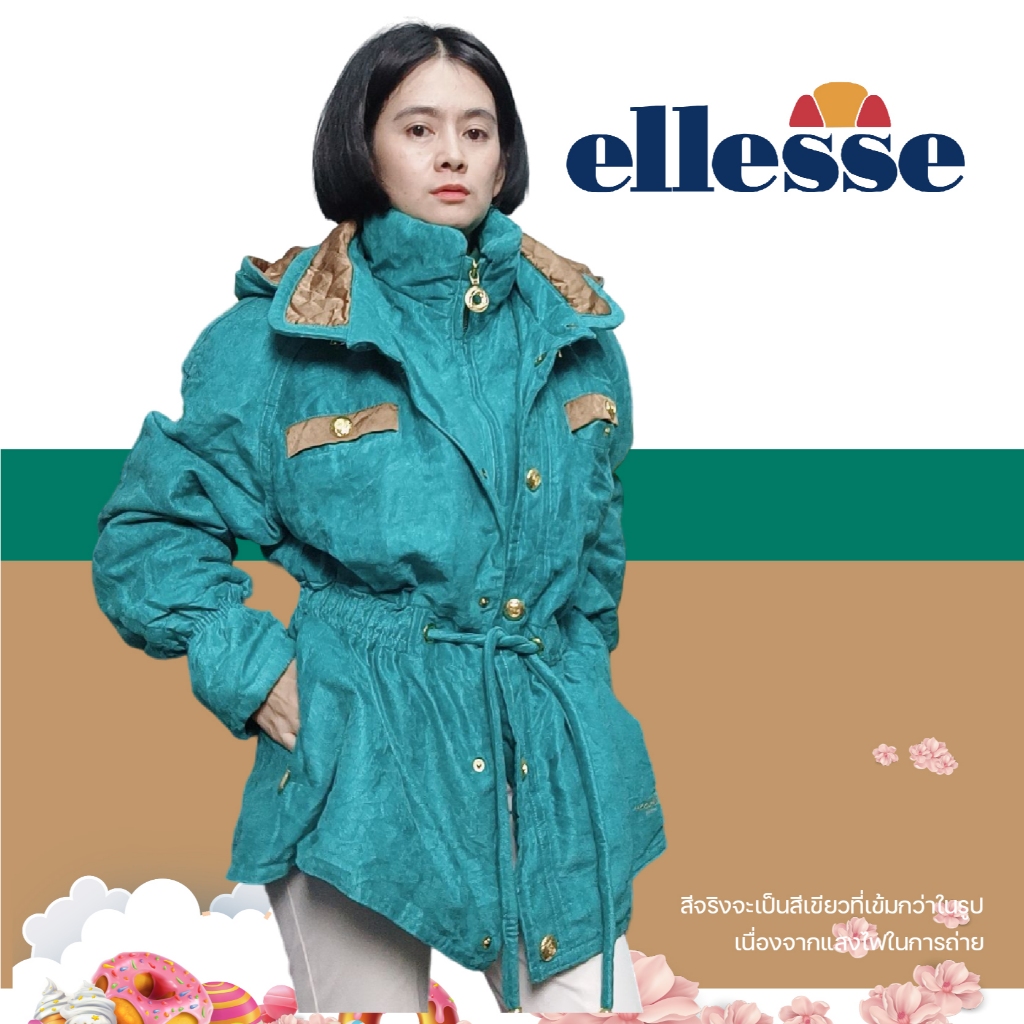 เสื้อแจ็คเก็ตวินเทจ Vintage Ellesse itary Jacket Womens กันหนาว กันหิมะ งานหายาก