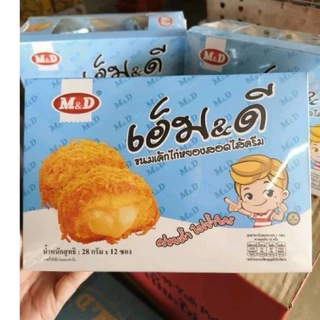 [ กล่อง ] 🥯 M & D 🥯 ขนมเค้กไก่หยองสอดไส้ครีม 1 กล่องมี 12 ชิ้น เอ็มแอนด์ดี ขนมเค้กไส้ครีมไก่หยอง m&d ขนม ไก่หยอง