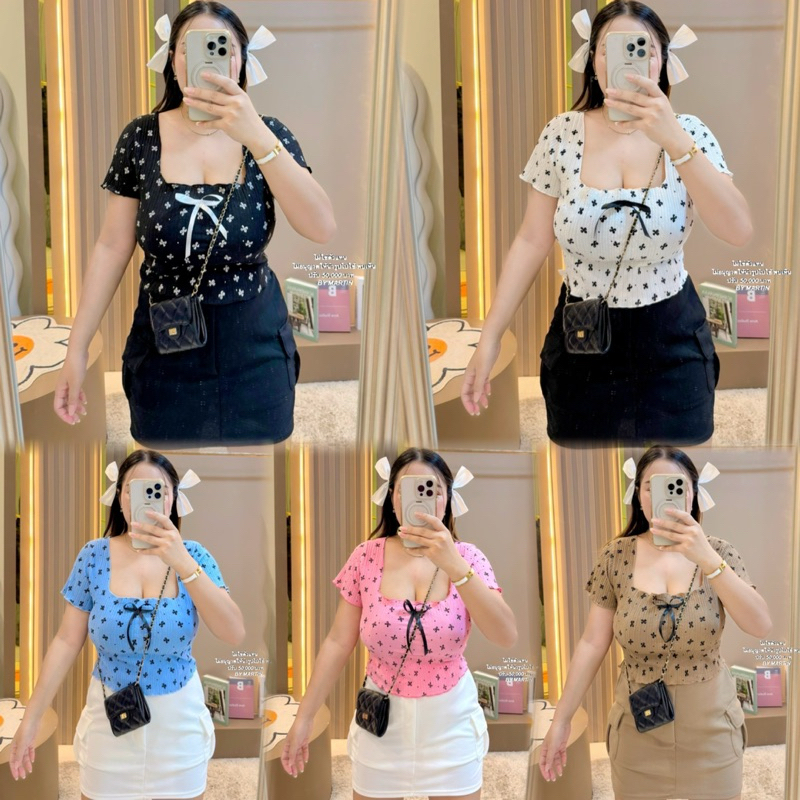 เสื้อโบว์คอเหลี่ยม อก32-44+