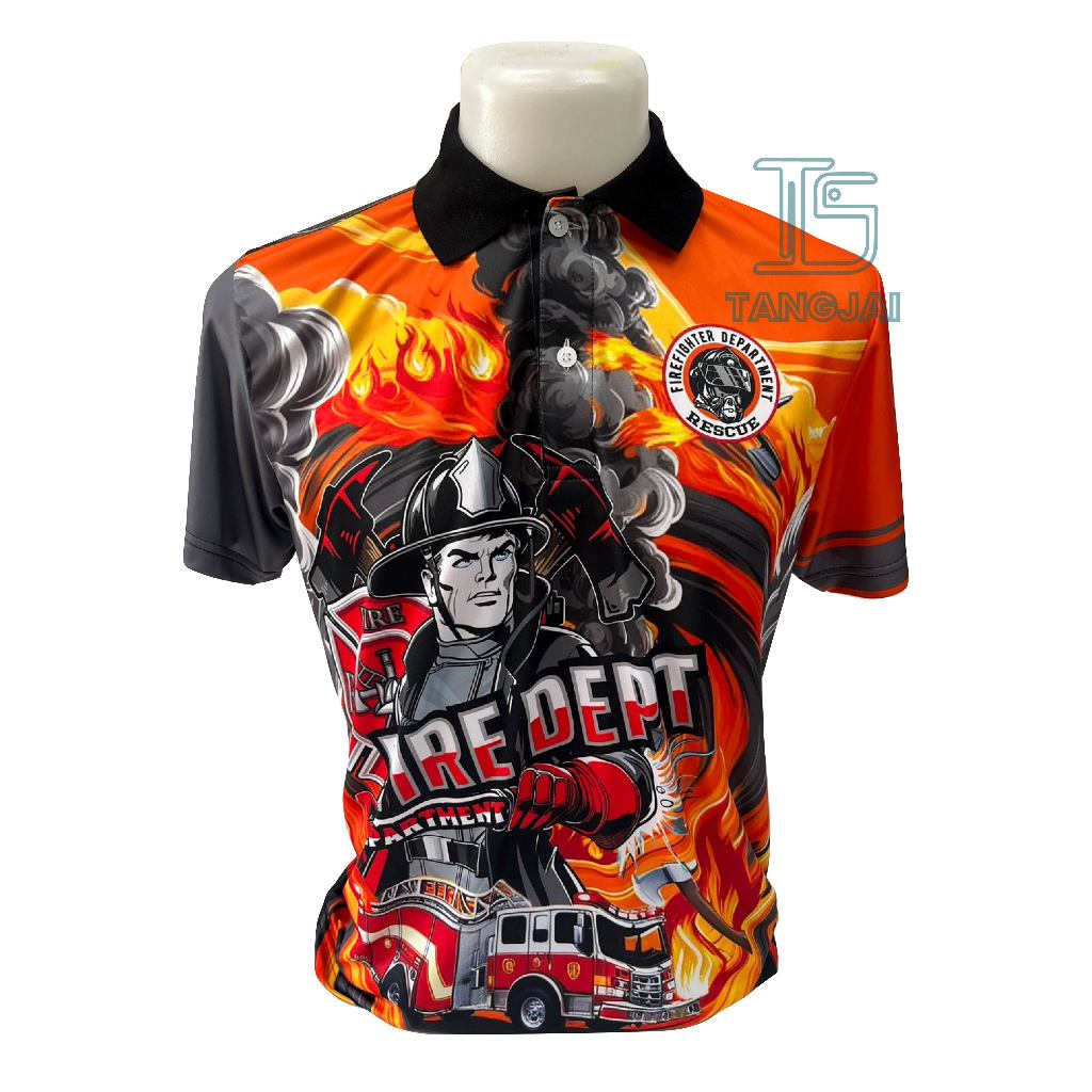 A006 เสื้อโปโลพิมพ์ลายดับเพลิง