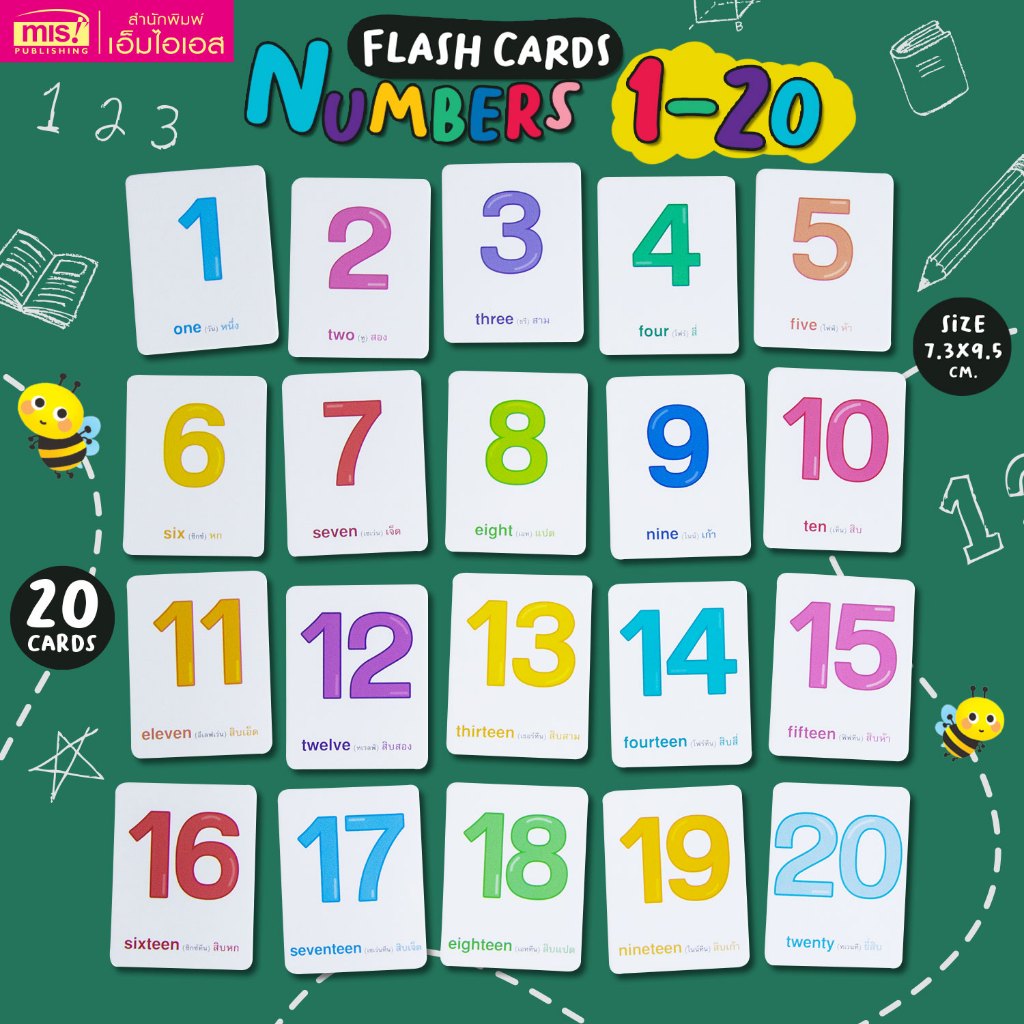MISBOOK Flash Cards : Number 1-20 แฟลชการ์ดเรียนรู้ตัวเลข 20 ใบ ขนาดกะทัดรัด (การ์ดแข็ง)