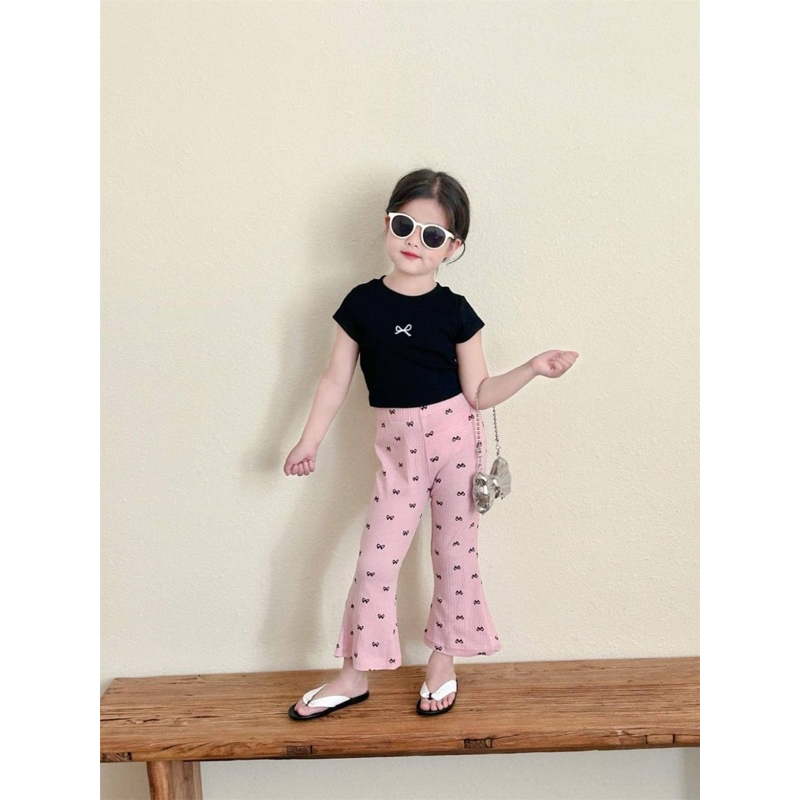 ชุดเซตลูกสาว ผูกหลังน่ารักกเซ็กซี่มากเสื้อแขนสั้นลายโบว์งานปัก