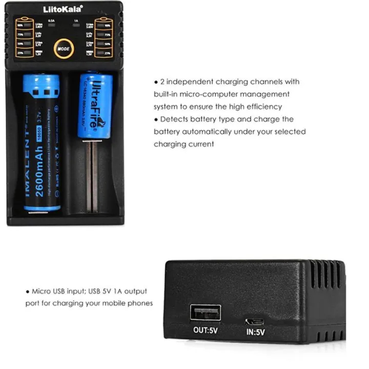 LiitoKala Lii-202 เครื่องชาร์จถ่าน รางชาร์จ 1.2v 3.7v 2 ช่อง ชาร์จไว ตัดไฟเอง รองรับถ่าน AA / AAA 18650 26650 10440