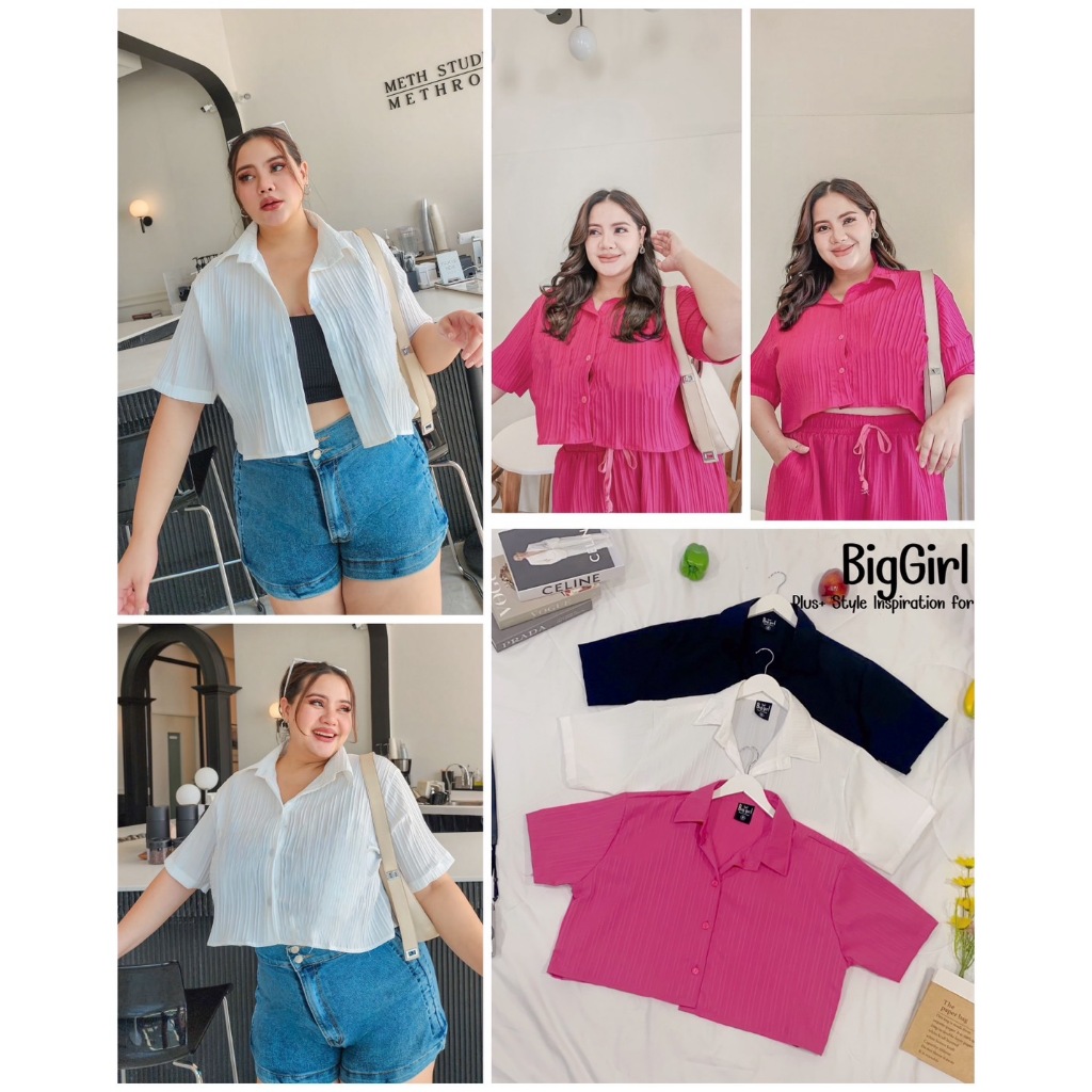 B12เสื้อครอปคอปกไซส์ใหญ่คนอ้วนสาวอวบรอบอก38-62นิ้ว