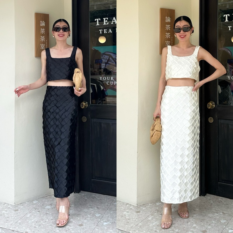 Diamond Pattern Glossy Silk Satin #795 #795-1 x2 กระโปรงทรงสอบ กระโปรงยาว