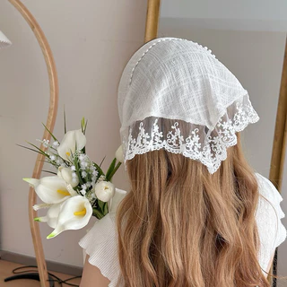 พร้อมส่ง🌻PP ที่คาดผม Lace Vintage ลายลูกไม้ สีขาว แต่งระบาย ผ้าโพกหัว ทรงสามเหลี่ยม น่ารัก สดใส ใส่ไปทะเล คาเฟ่ 26024