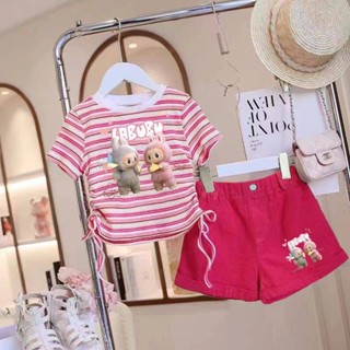 labubuชุดเซ็ทเด็กลายบู้ เสื้อเชือกผูกรูดข้าง+กางเกงขาสั้น