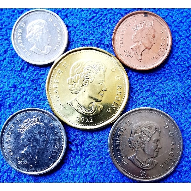 เหรียญ​​ แคนาดา​ Canada, ชุด​ 1,5,10,25 Cent, 1 Dollar, ใช้แล้ว, #330E