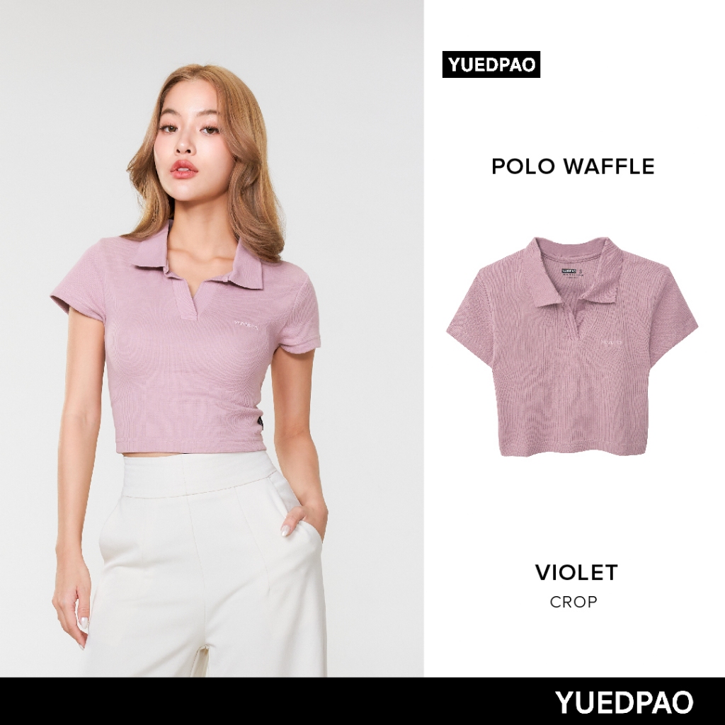 Yuedpao Polo Crop Waffle ผ้าหนาทรงสวย ยับยากรีดง่าย เสื้อยืดเปล่า เสื้อครอปโปโล สี Violet