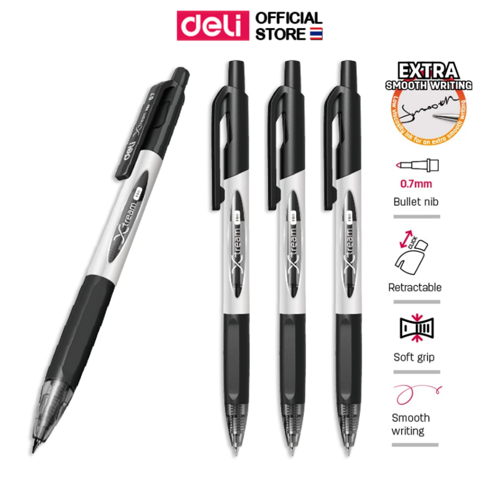 ปากกาลูกลื่น Deli ปากกา ปากกาลูกลื่นแบบกด หมึกสีดำ ขนาดเส้น 0.7mm (แพ็ค 1 แท่ง) เครื่องเขียน อุปกรณ์การเรียน