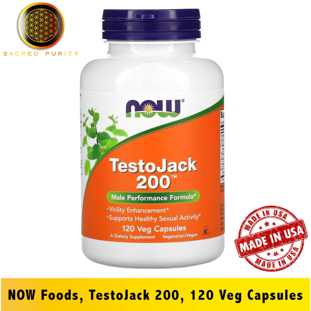 NOW Supplements, TestoJack™ 200 with Tongkat Ali, Tribulus, Maca and Horny Goat Weed, 120 Veg Capsules - [EXP 06/2027]