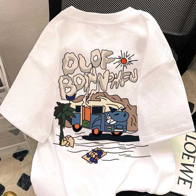 เสื้อยืด oversize เสื้อผู้ชาย เสื้อยืดลายการ์ตูน คอกลมแขนสั้น ลายผ้าฝ้าย ผ้าใส่สบาย สไตล์เกาหลีใต้