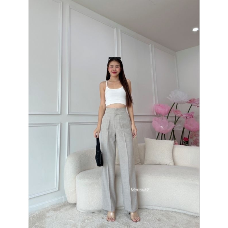 กางเกงเอวสูงขากระบอกกลางตะขอหน้า ผ้าโซดาไม่ยิดS-3xl Meesuk2
