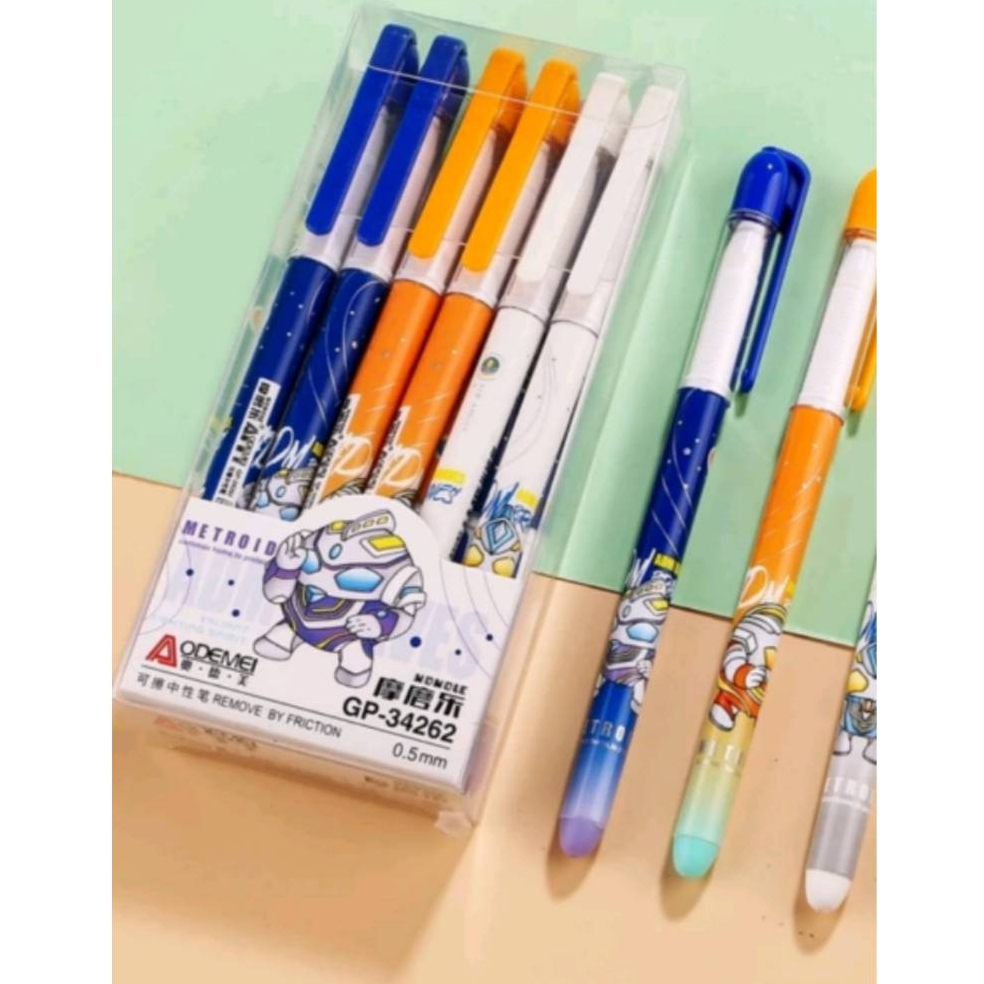 แพ็ค 12 ด้าม สุ่มแบบลาย ปากกาลบได้ แบบปอก หมึกน้ำเงิน เขียนลื่น แห้งไว สามาถลบได้ เครื่องเขียนสำนักงาน โรงเรียน