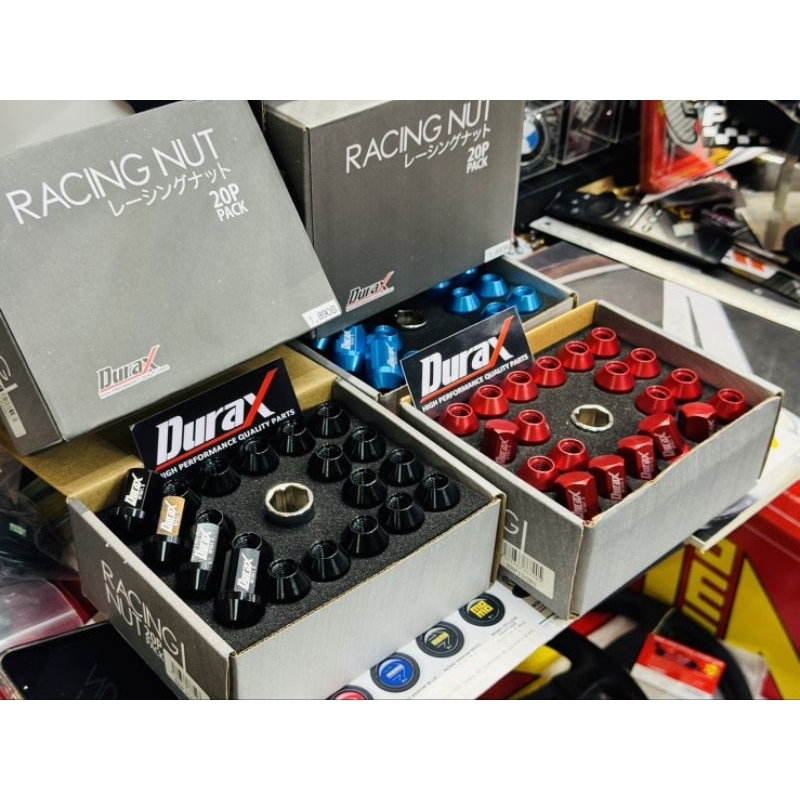 น็อตล้อ durax racing nut แท้ aluminium japan ญี่ปุ่น m12 1.5 wheel lug nut น้อตล้อ น๊อตล้อ กันขโมย สีทนลอกยาก ชุด 20 ตัว