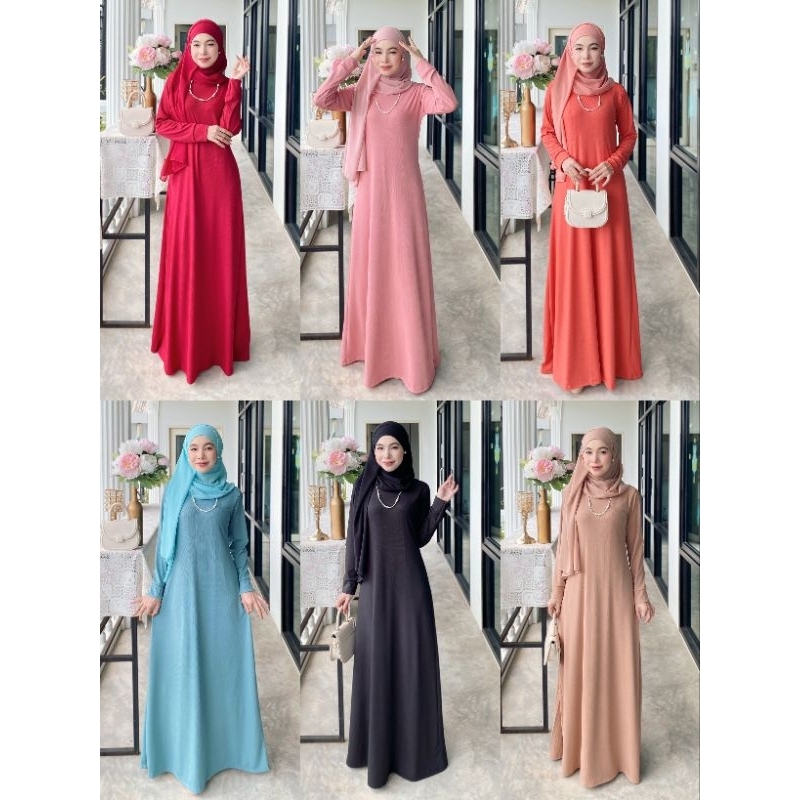 ชุดเดรสยาวผ้าร่องป๊อบลิน​ เนื้อลื่น​ ใส่สบาย