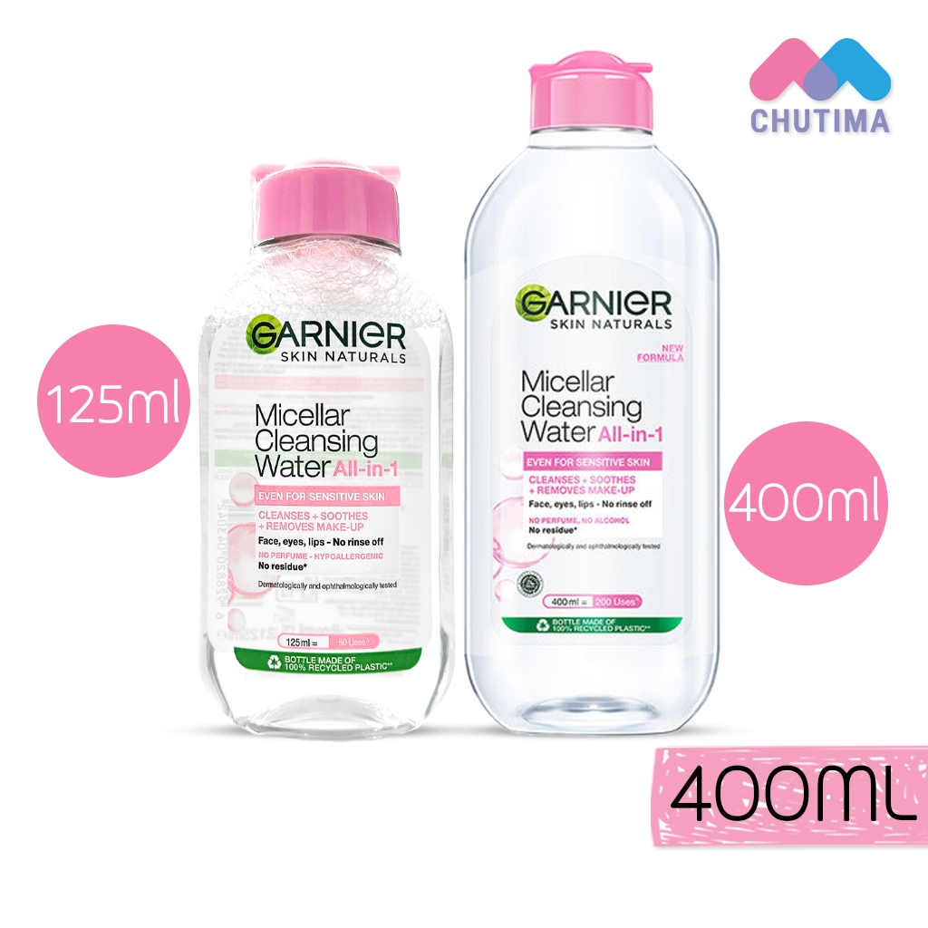 ล้างเครื่องสำอาง การ์นิเย่ ไมเซล่า คลีนซิ่ง วอเตอร์ Garnier Micellar Cleansing Water even for sensitive skin 125/400 ml.