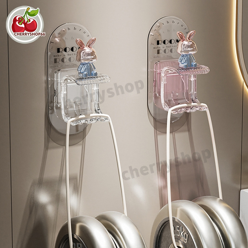 ชั้นวางแปรงสีฟันไฟฟ้า ที่วางแปรงสีฟัน ติดผนัง ใส่แก้ว ลายการ์ตูนกระต่ายน่ารัก ไม่มีกลิ่นเหม็น ติดทน แถมฟรีแก้วน้ำ - รูปที่ 4