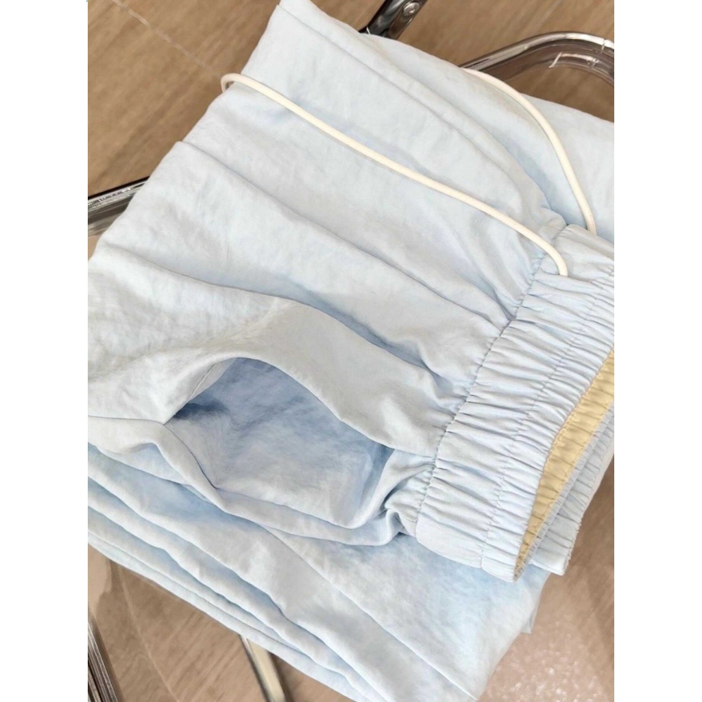 Milk Fu Blue Pants ผู้หญิงฤดูร้อนบางกางเกง Yamamoto ขนาดเล็กหลวมสบาย ๆ Straight Drawstring กางเกงขากว้างรุ่นแคบ