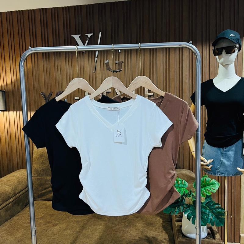 M-3XL มีหลายไซซ์ให้เลือก🌈เสื้อคอวีจั้มข้าง เสื้อยืดใส่แล้วเข้ารูปพรางหุ่น Clothing Tshirt ผู้หญิง - รูปที่ 3